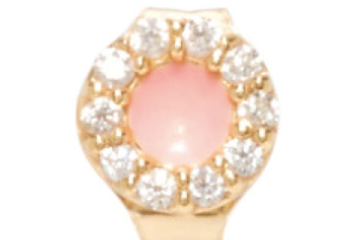 14K Gold, Pink Enamel And Diamond Singe Earring