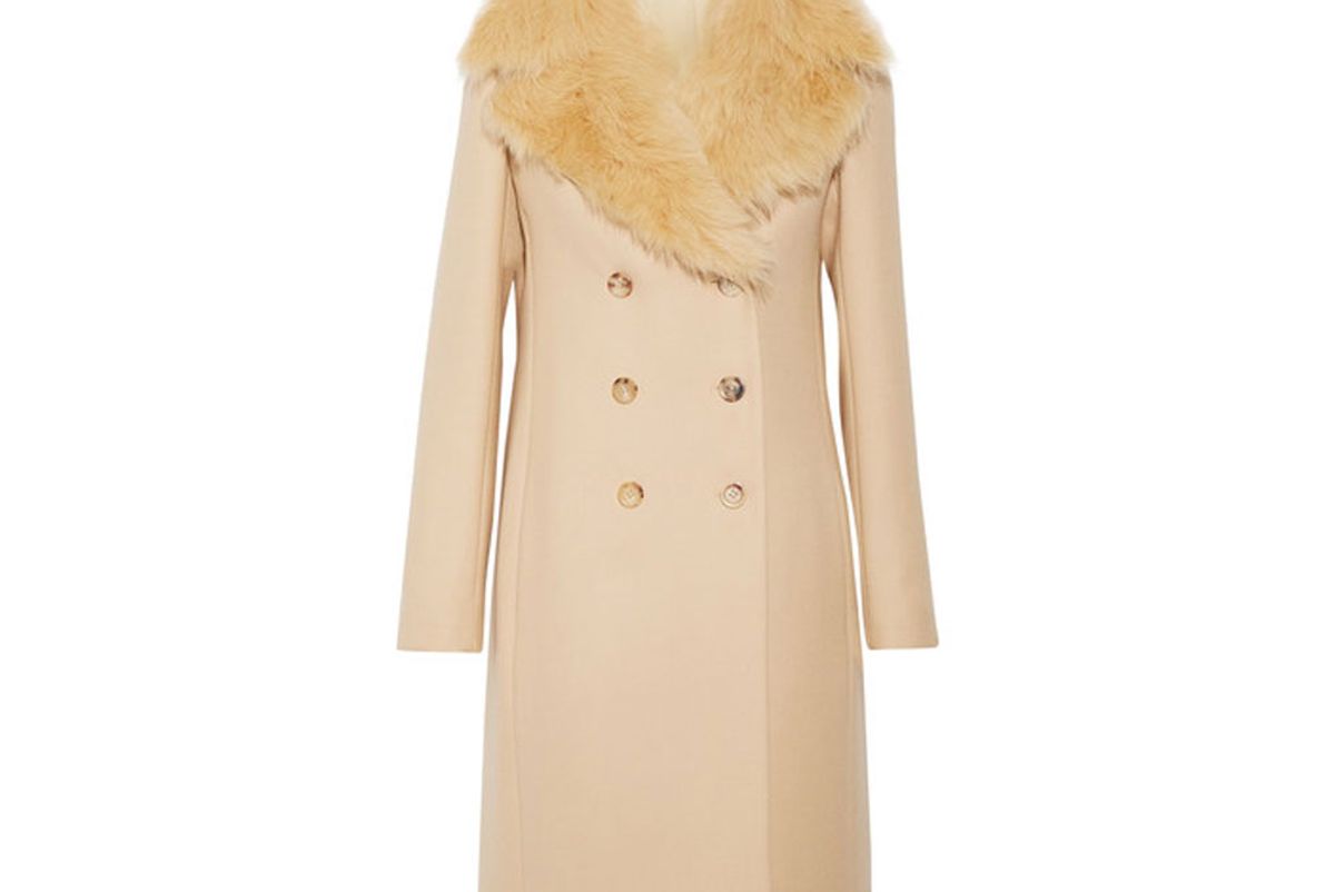 Roza Shearling-Trimmed Double-Breasted Wool-Twill Coat