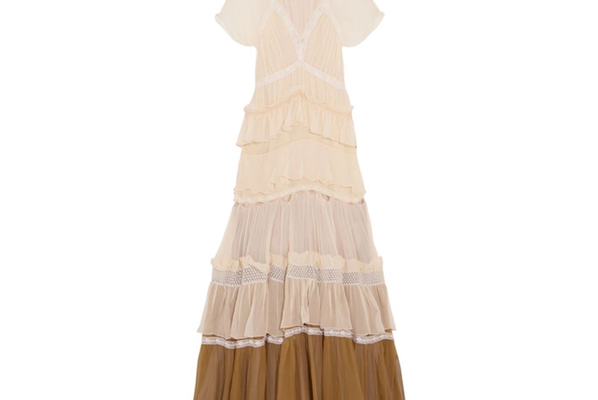Tiered Lace-Trimmed Silk-Crepon Gown