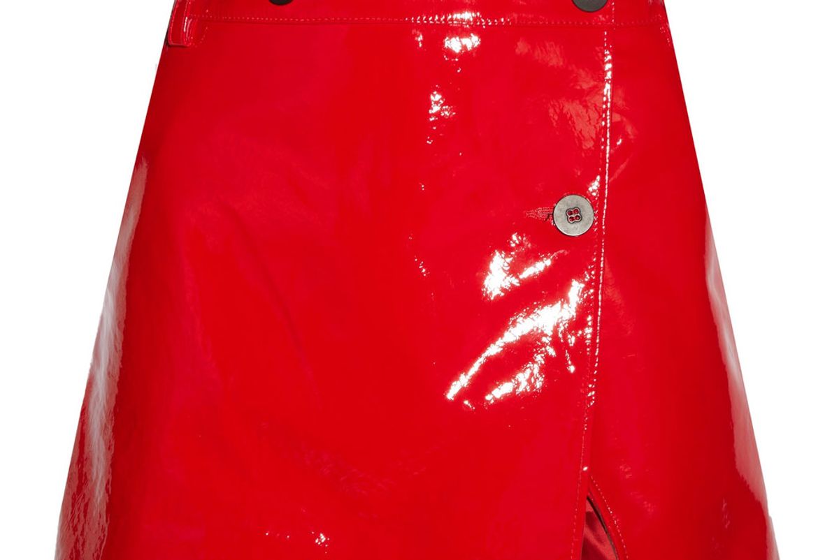 Patent-Leather Wrap Mini Skirt