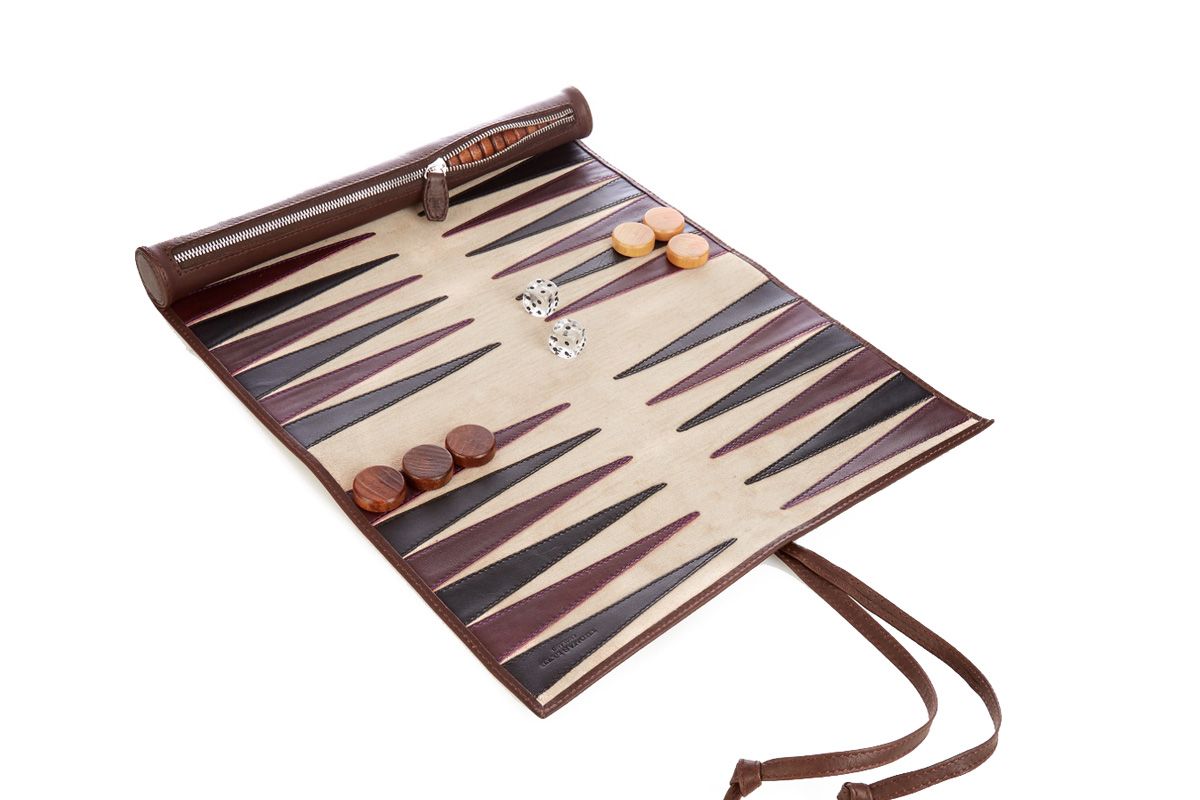 Rolled-Leather Backgammon Set