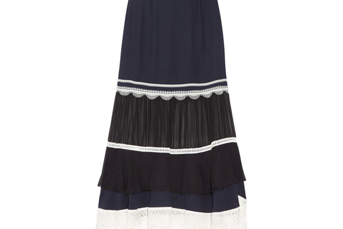 Embellished Paneled Chiffon and Silk-Crepe Midi Skirt