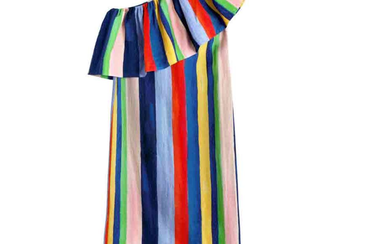 Rainbow Stripe One Shoulder Midi Dress