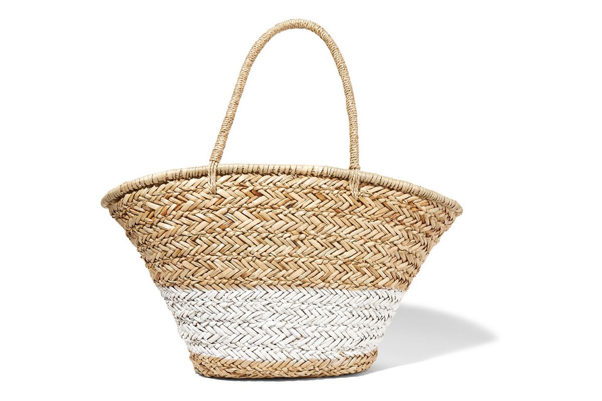 Painted woven straw tote