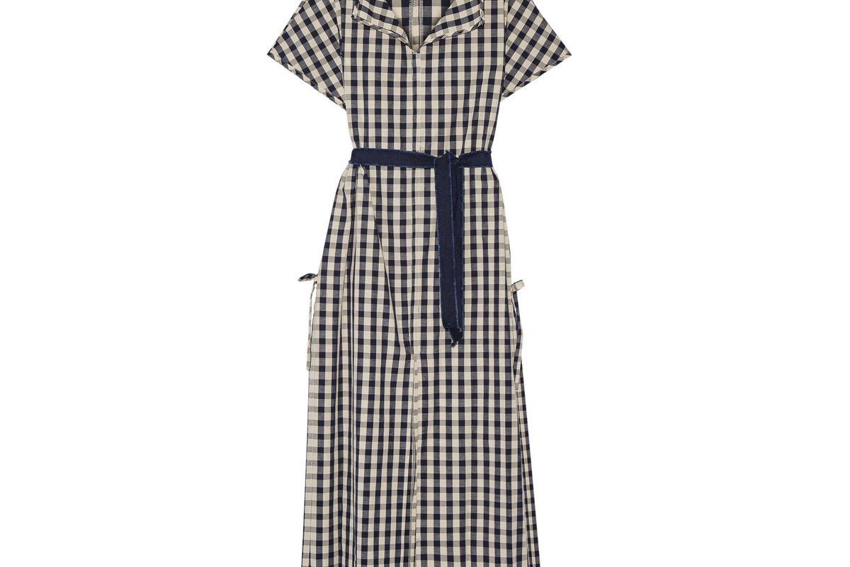 Gingham cotton and linen-blend poplin dress