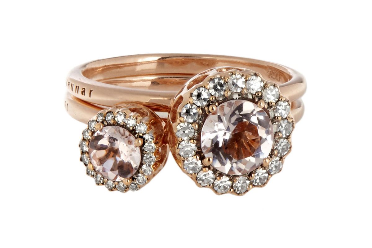 Diamond, morganite & pink-gold Beirut rings