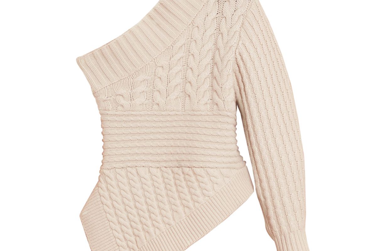 One-shoulder Cable Knit Cashmere Sweater