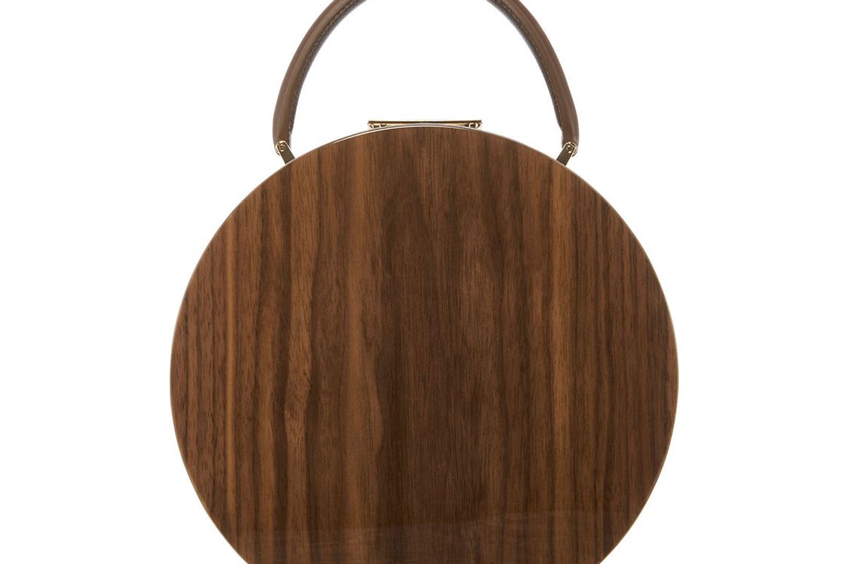 Walnut Wood & Chocolate Calf Leather Top Handle Bag