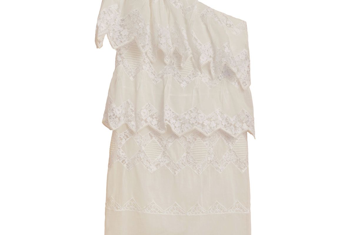 One-shoulder Cotton Voile and Lace Dress