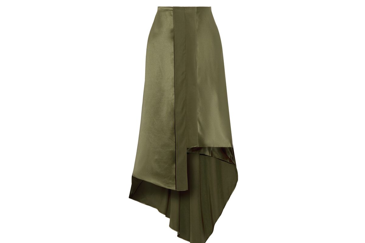 Sydney asymmetric silk-satin midi skirt