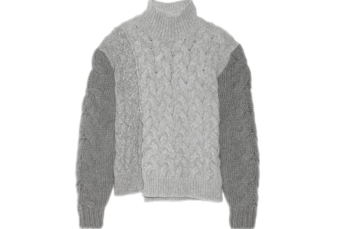 Mélange cable-knit wool-blend turtleneck sweater
