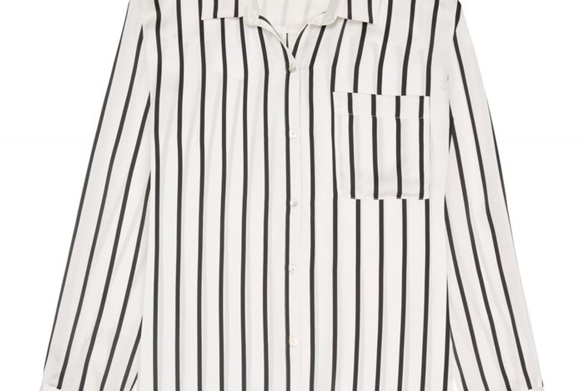 Jet Black Stripe Silk Pyjama Top