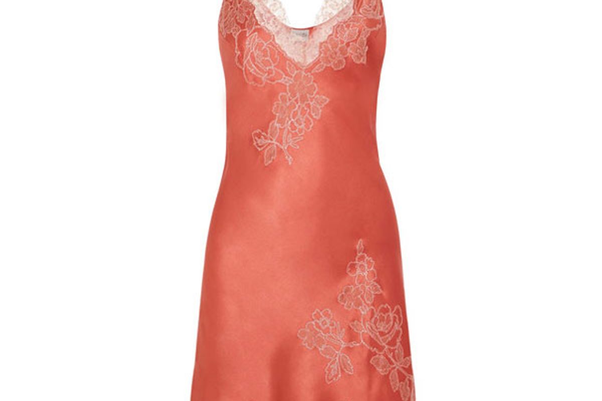 Embroidered Chantilly lace-trimmed silk-satin chemise