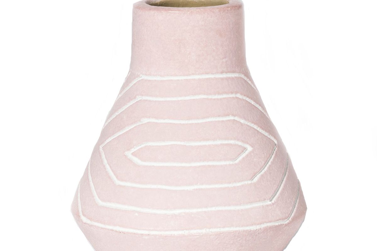 Earthenware Vase with White Etching Small