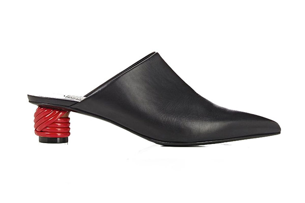 Contrast-Heel Leather Mules