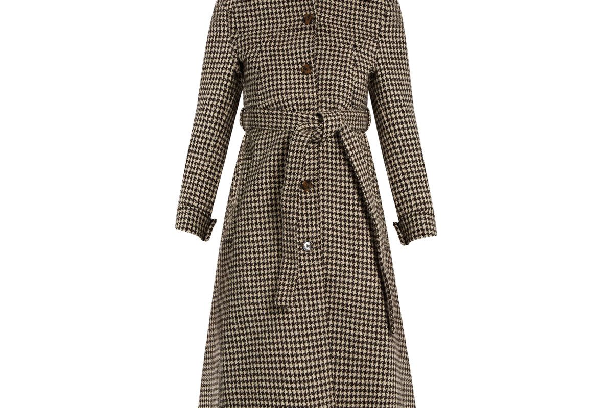 Hound's-Tooth Wool Trench Coat
