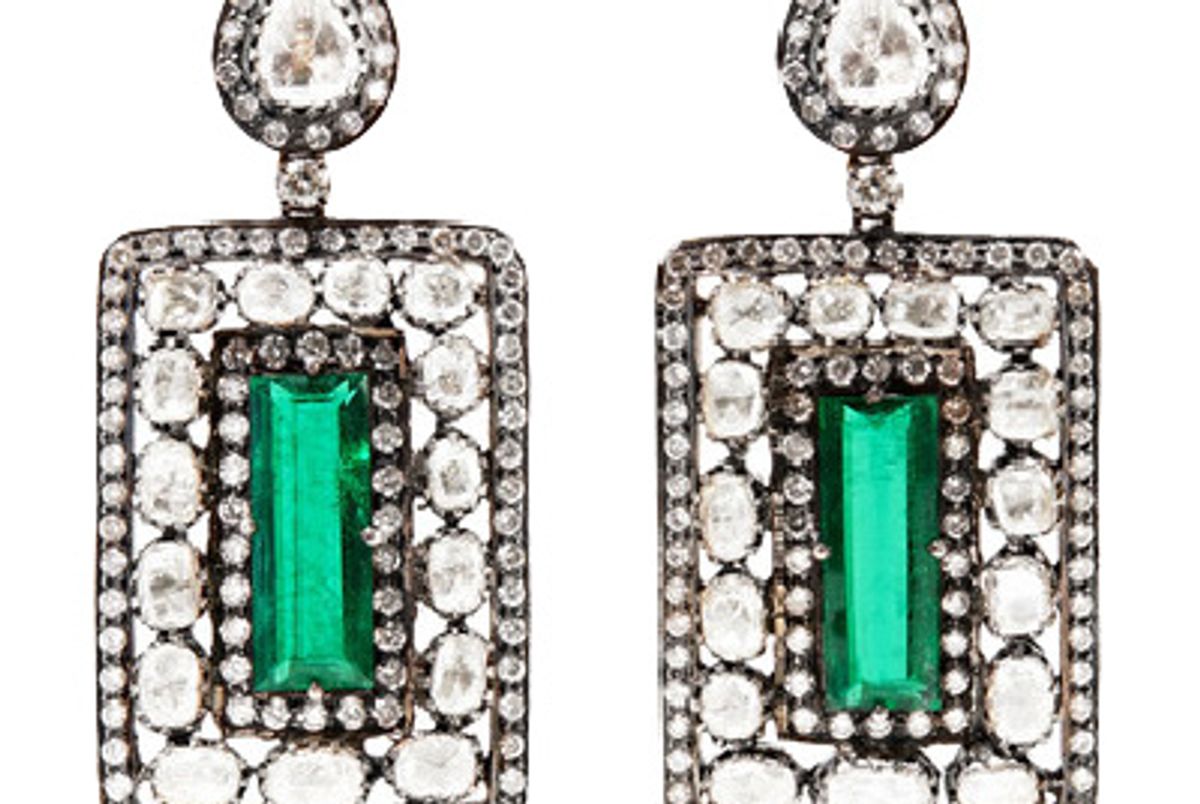 18-karat gold, silver, emerald and diamond earrings