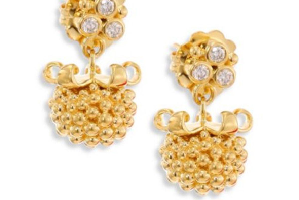 Large Pod Diamond & 18K Yellow Gold Earrings