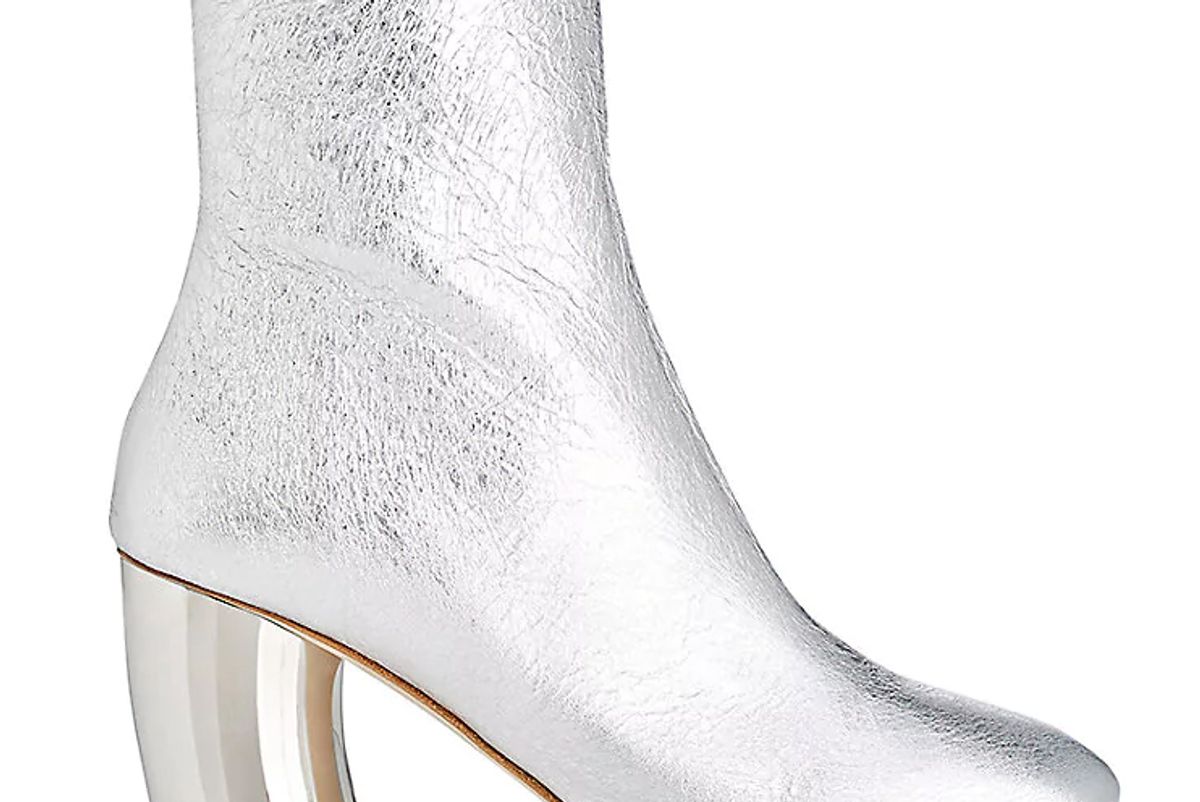 Curved-Heel Metallic Leather Ankle Boots