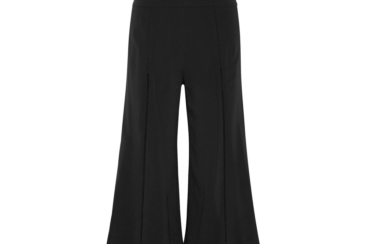 Crochet-trimmed stretch-crepe culottes