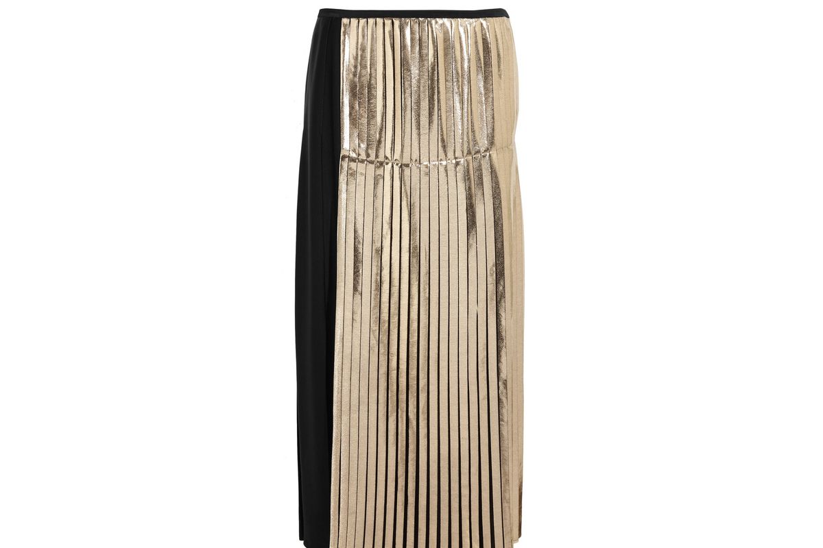 Carmen metallic-paneled pleated crepe maxi skirt