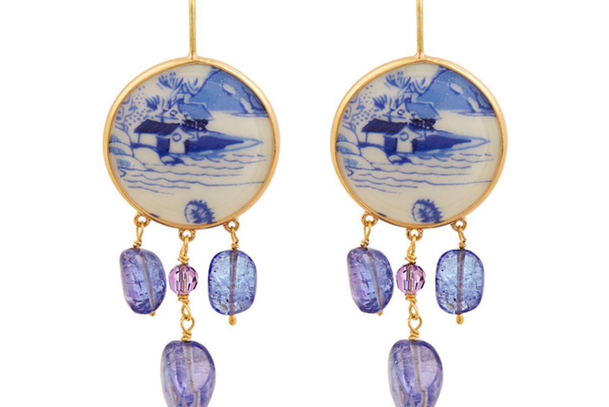 Tanzanite, Amethyst and Yellow-Gold Earrings