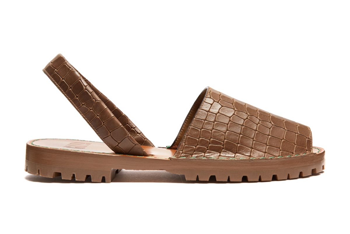 Crocodile-Effect Leather Slingback Sandals