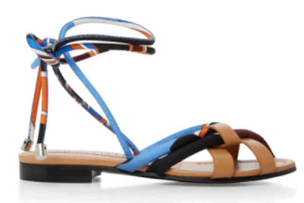 Leather-Trimmed Silk-Twill Sandals