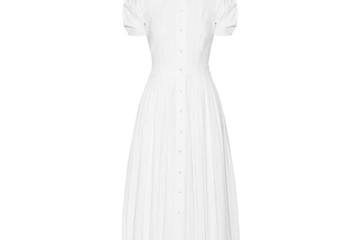 Pleated Cotton-Blend Poplin Midi Dress