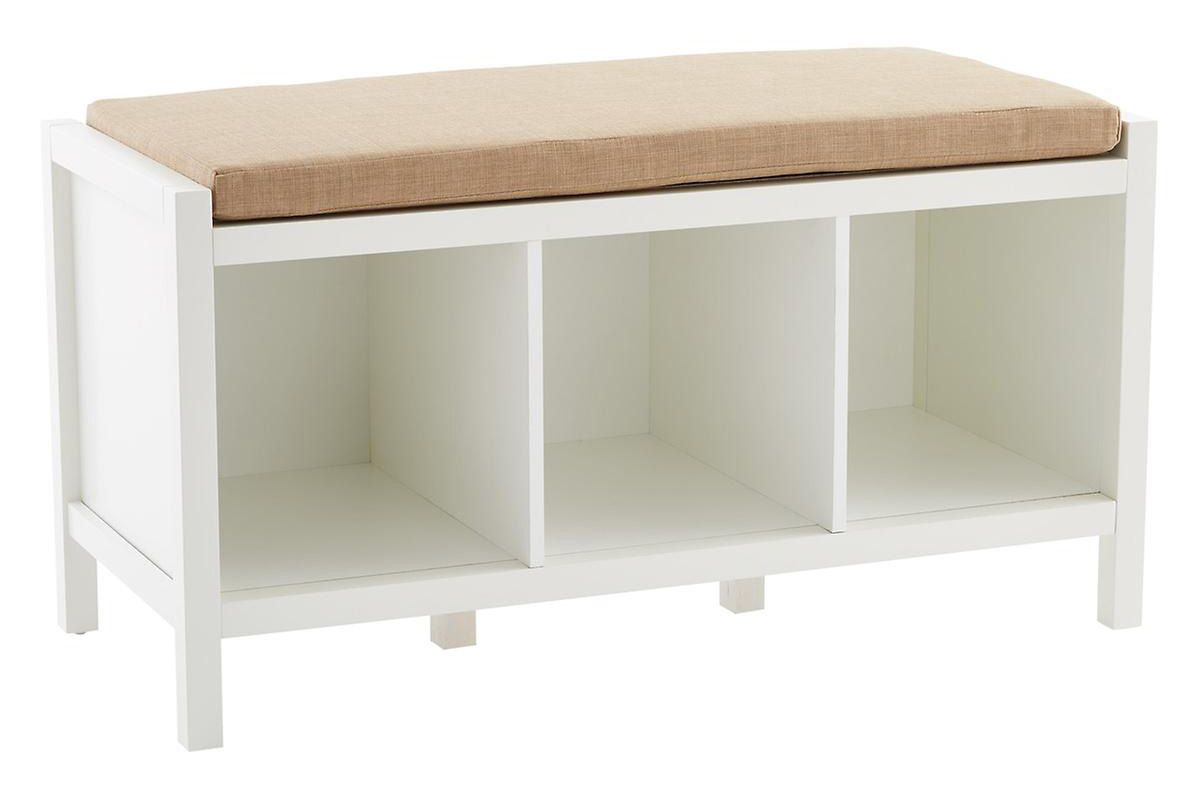 White Division Entryway Storage Bench with Cushion
