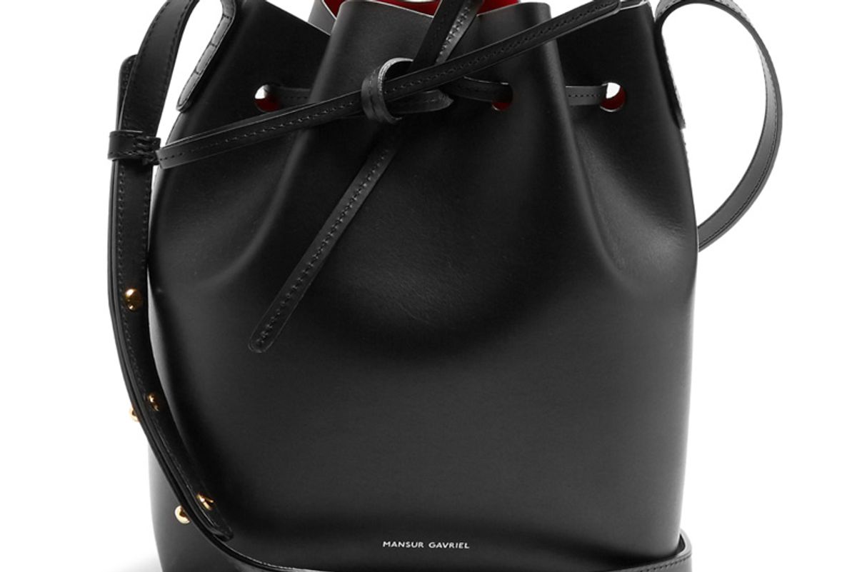 Red-Lined Mini Leather Bucket Bag