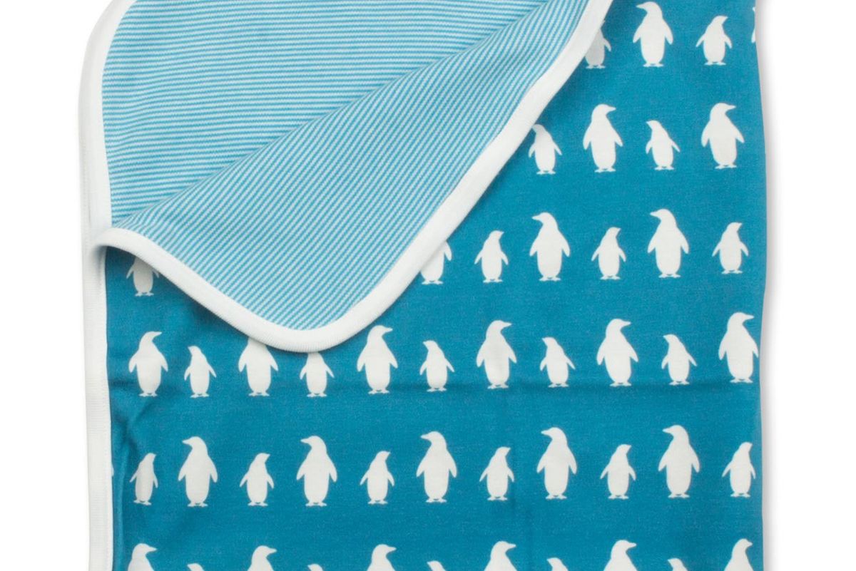 Penguin Blanket Blue Organic Cotton