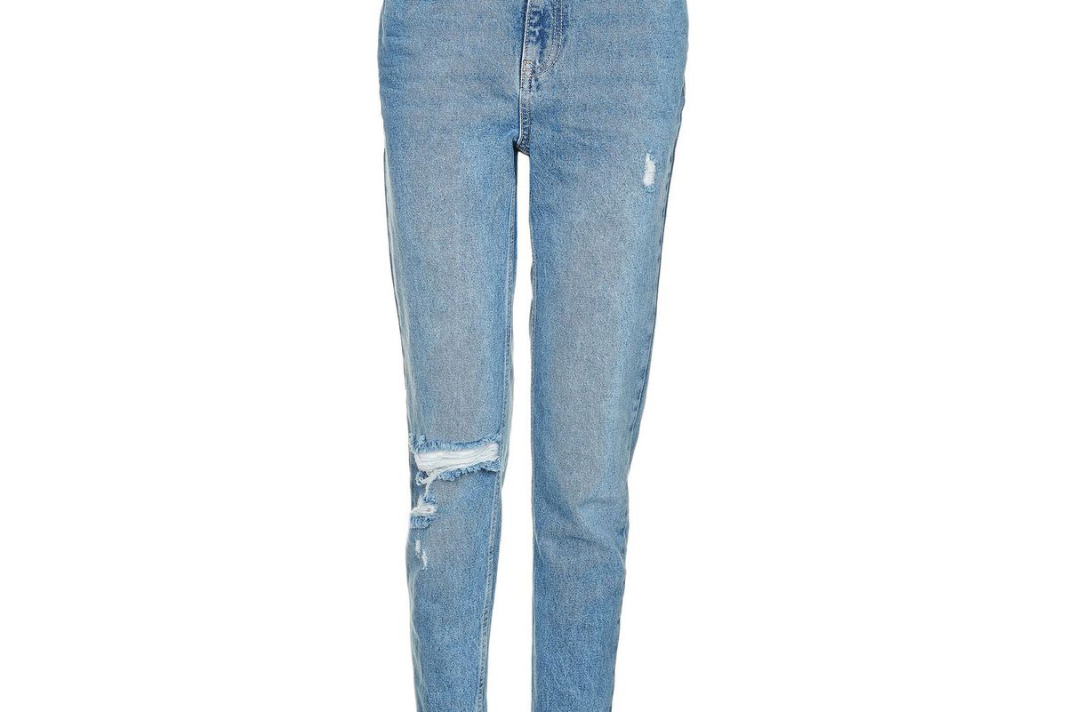 MOTO Mid Blue Ripped Mom Jeans