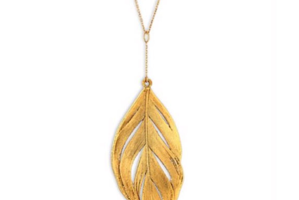 Swan Feather 18K Yellow Gold Pendant Necklace