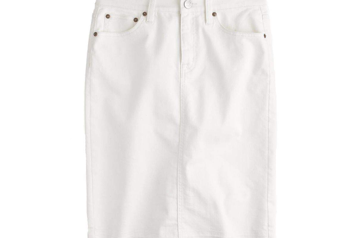 Frayed denim pencil skirt in white