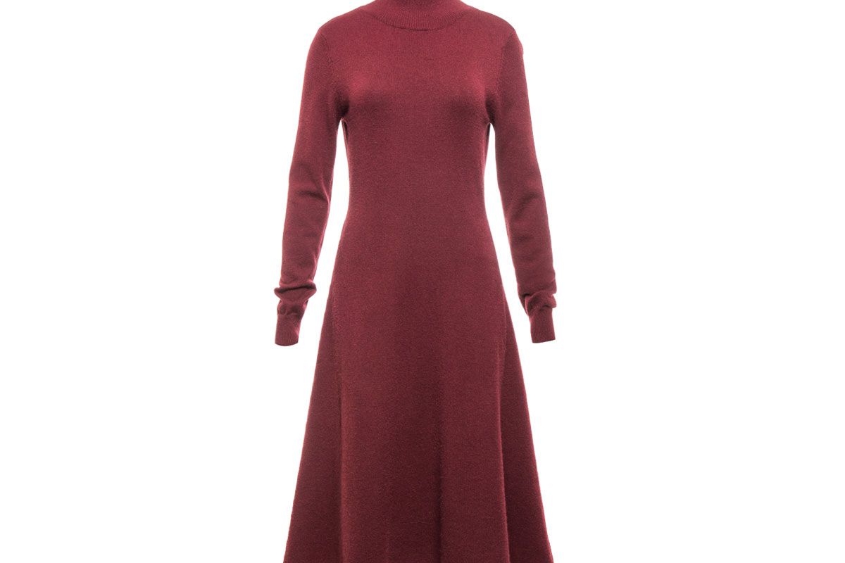 Wine Red Reversible Turtle Neck A-line Sweater Dress