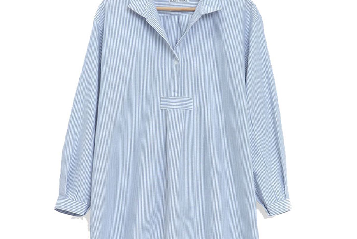 Short Sleep Shirt Blue Oxford Stripe