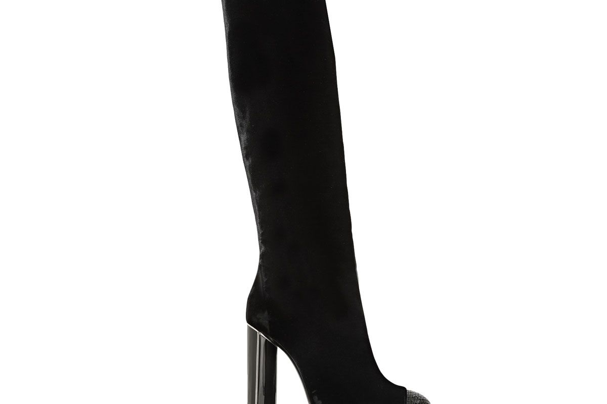 Bead-Embellished Velvet Over-the-Knee Boots