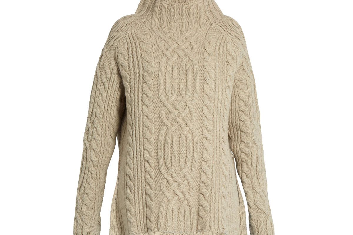 Side-Split Cable-Knit Wool Sweater