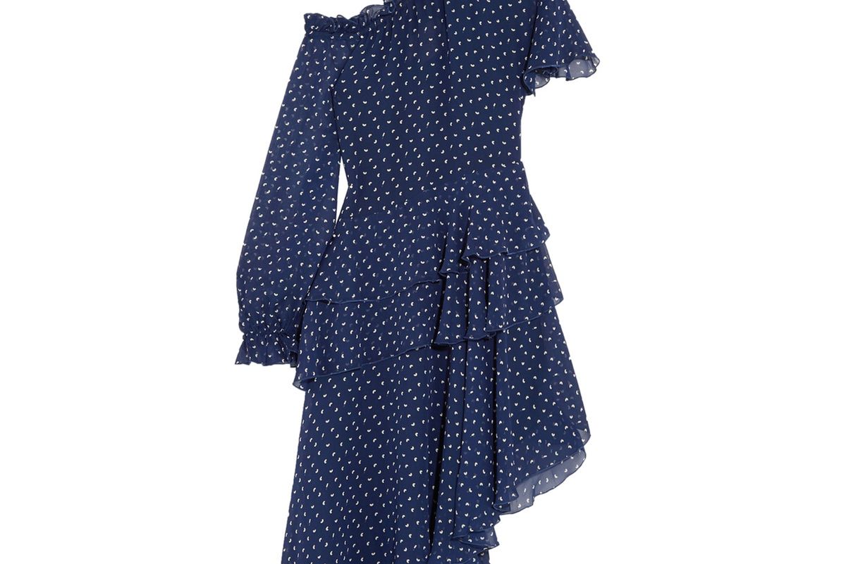 Midol Asymmetric Cutout Printed Silk-Georgette Dress