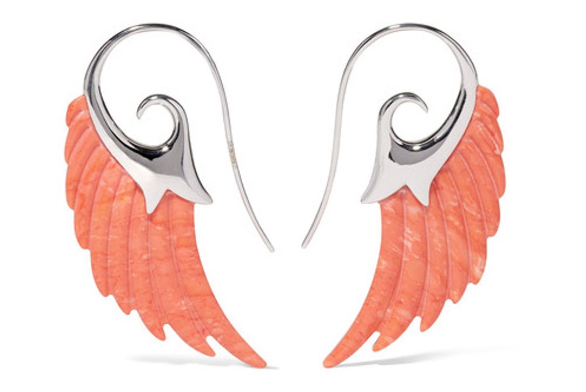 Wing 18-karat White Gold Coral Earrings