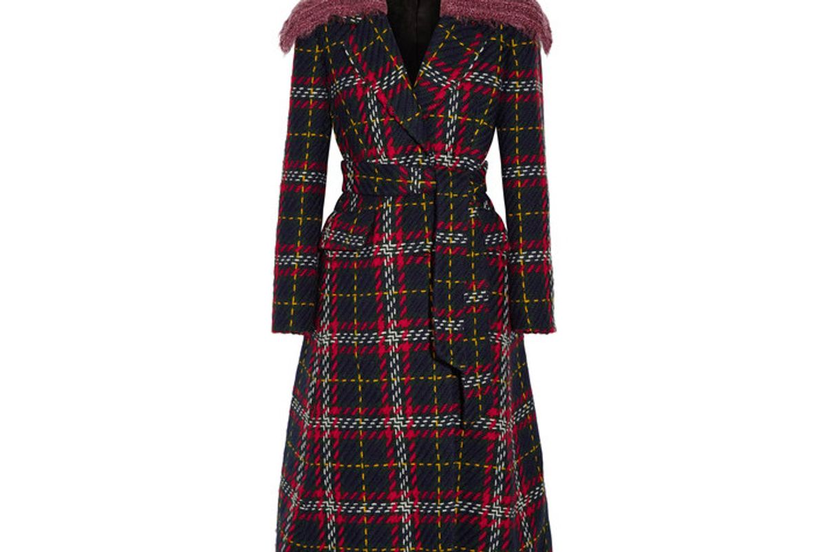 Faux Shearling-trimmed Checked Wool-tweed Coat