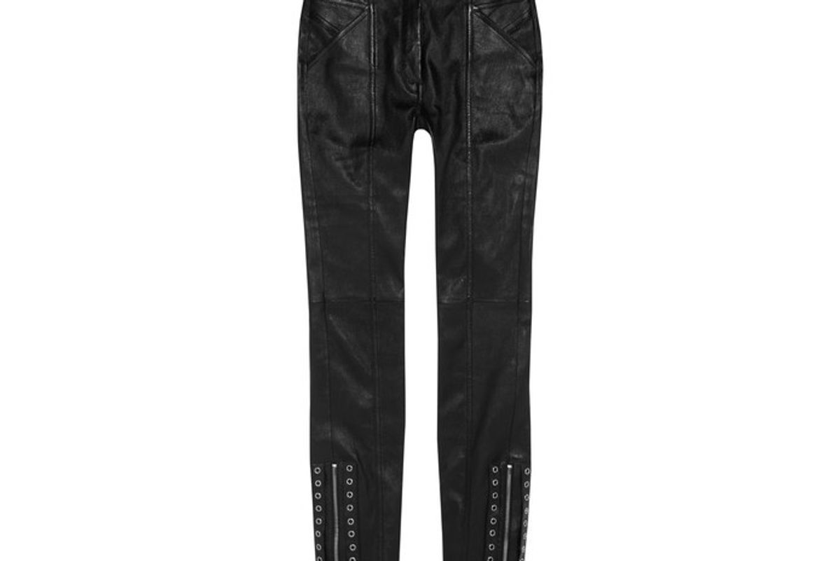 Eyelet-embellished Leather Skinny Pants