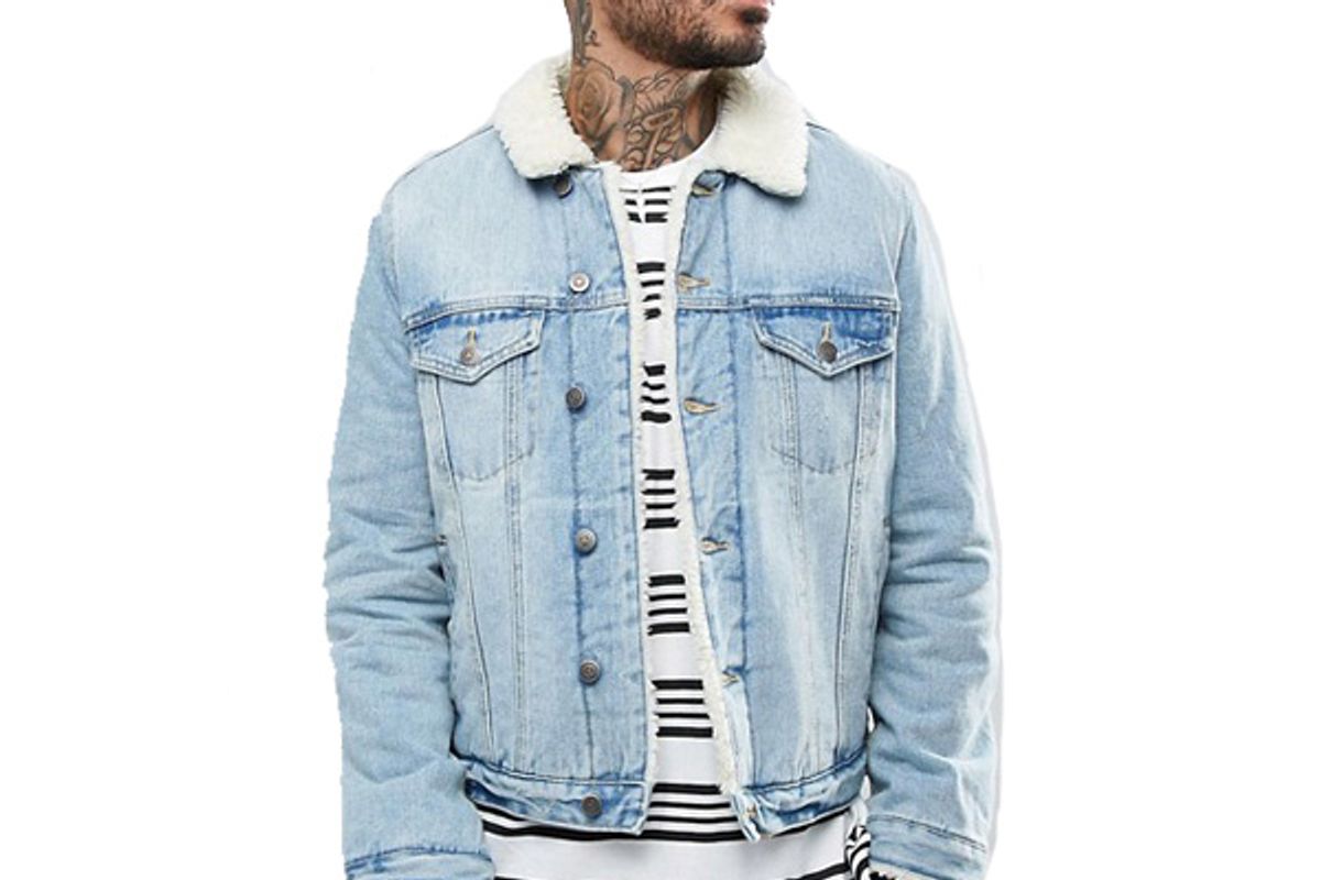 Fleece Lined Denim Jacket In Mid Wash
