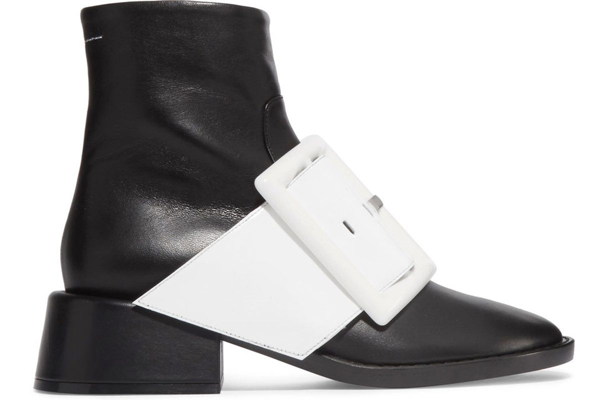 Patent-Trimmed Leather Ankle Boots