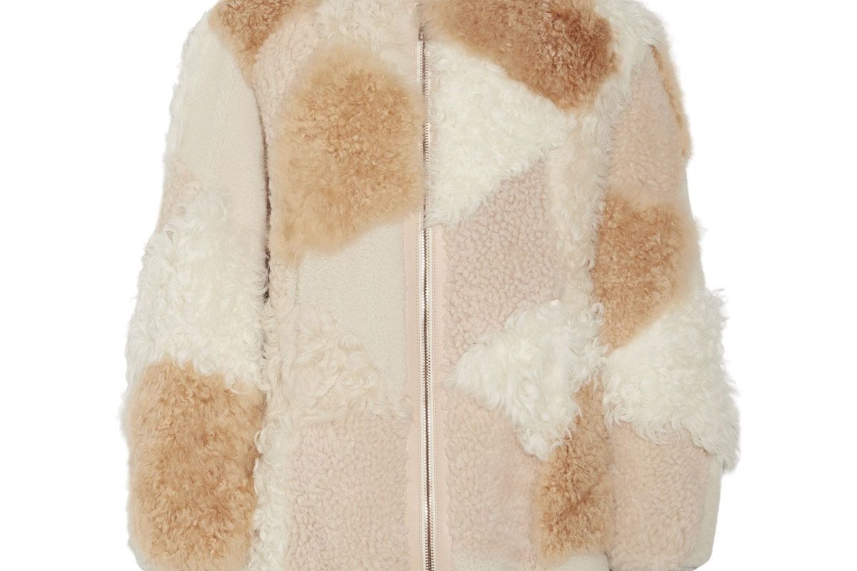 Oversized Leather-Trimmed Shearling and Alpaca Coat