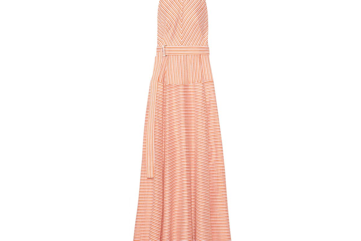 Striped cotton, linen and silk-blend gown