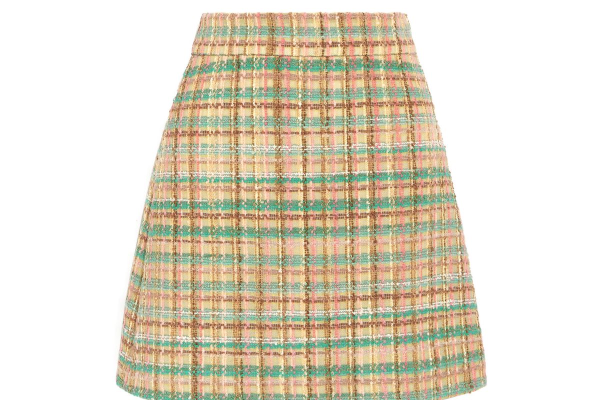 Checked wool-blend tweed mini skirt