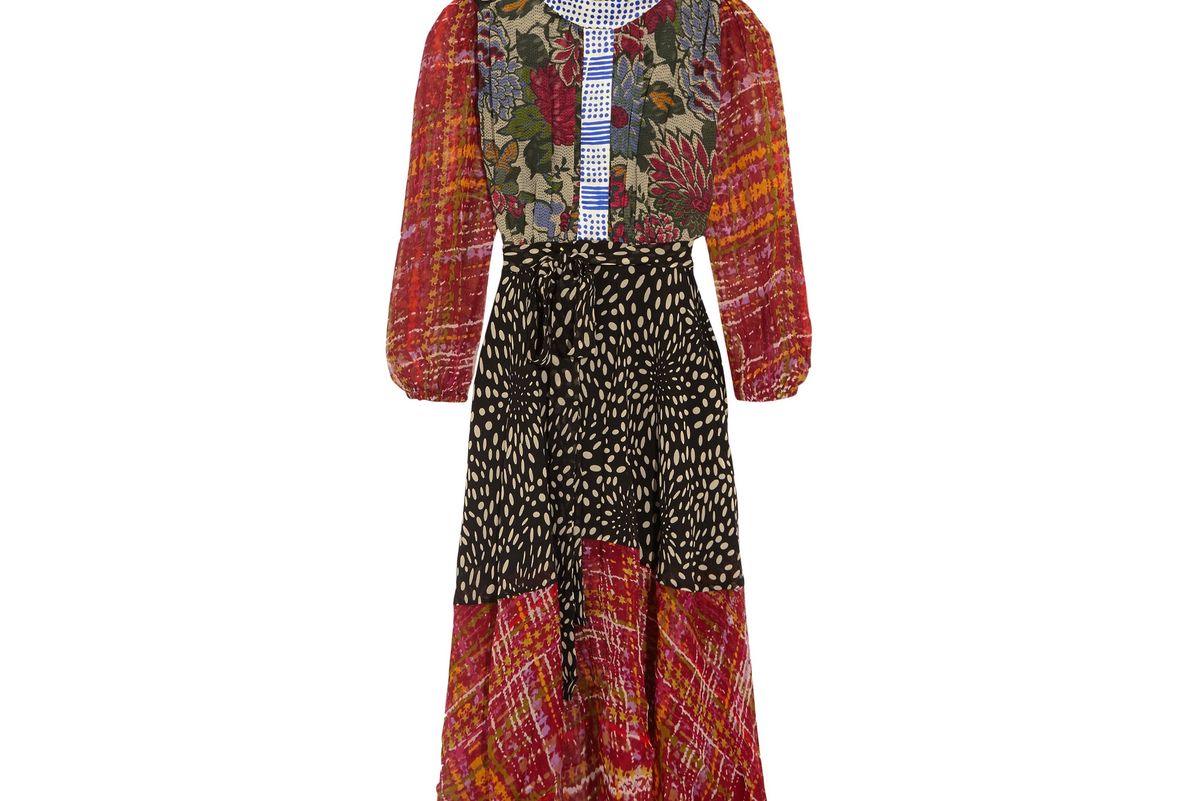 Ometa paneled printed silk-georgette midi dress
