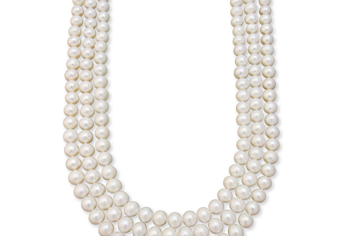 Gold Necklace, Three Row Cultured Freshwater Pearl